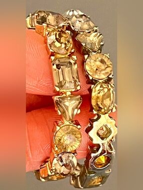Swarovski Gema Mixed-Cut Hoop Earrings Amber Citrine UV Reactive Glow 1.75”